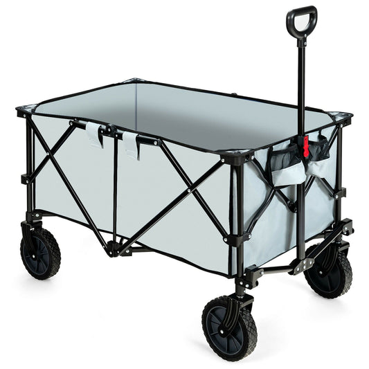 Outdoor Folding Wagon Cart with Adjustable Handle and Universal Wheels, Gray