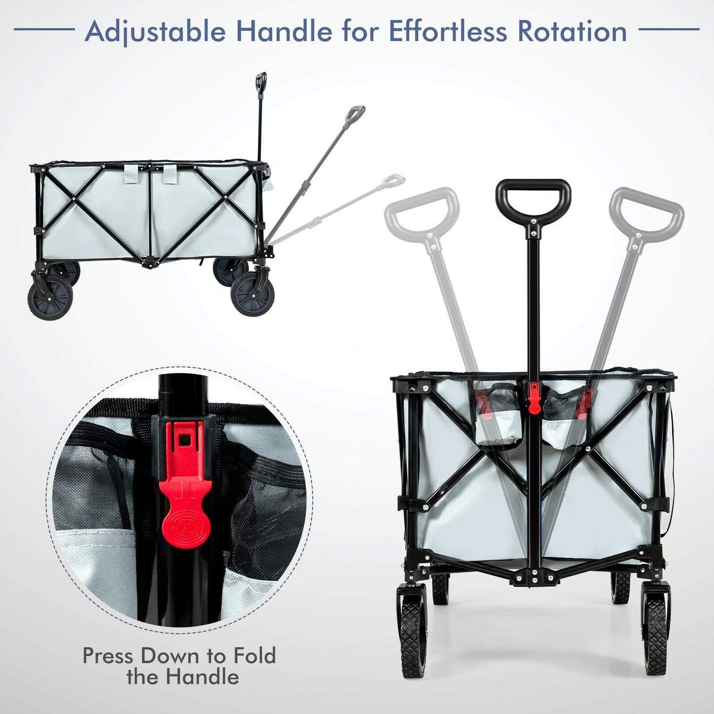 Outdoor Folding Wagon Cart, Adjustable Handle, Universal Wheels, Gray Garden Carts at Gallery Canada
