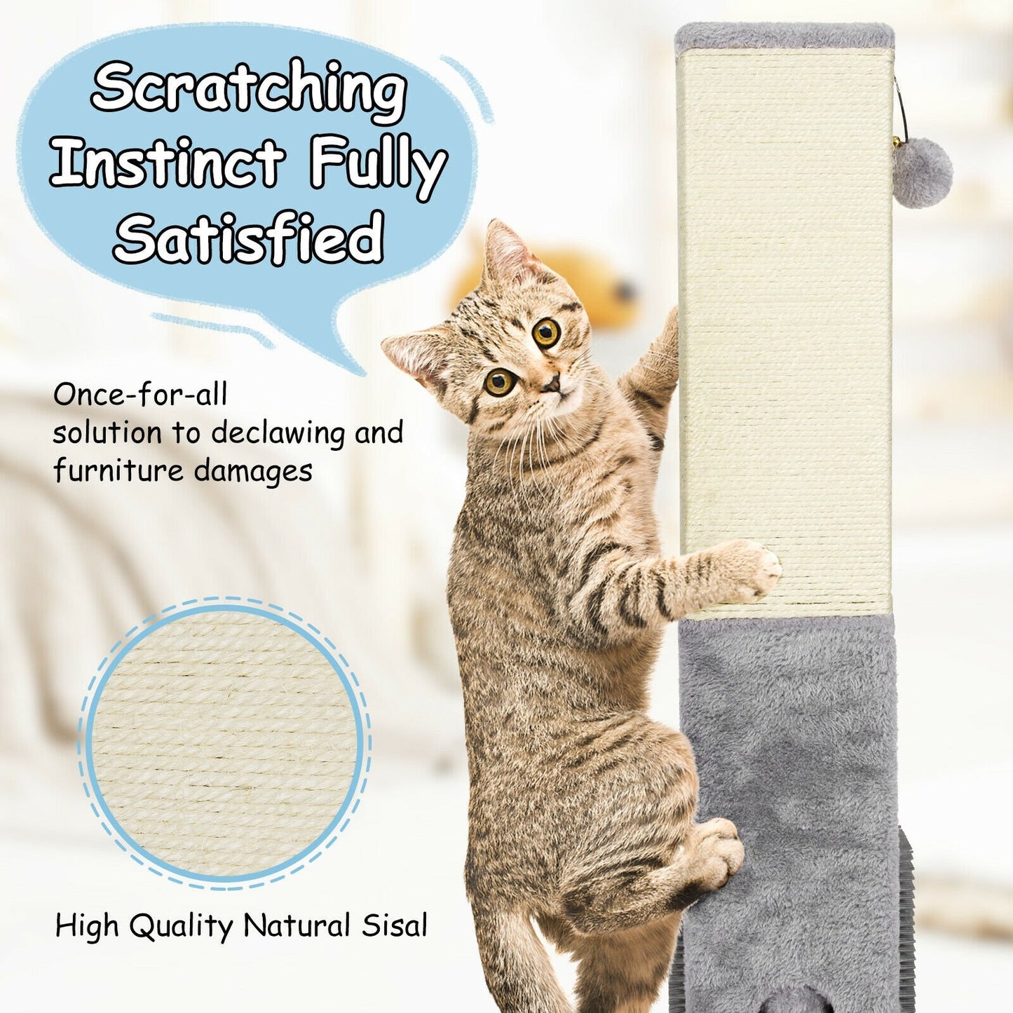 31 inch Tall Cat Scratching Post Claw Scratcher with Sisal Rope and 2 plush Ball, Gray at Gallery Canada