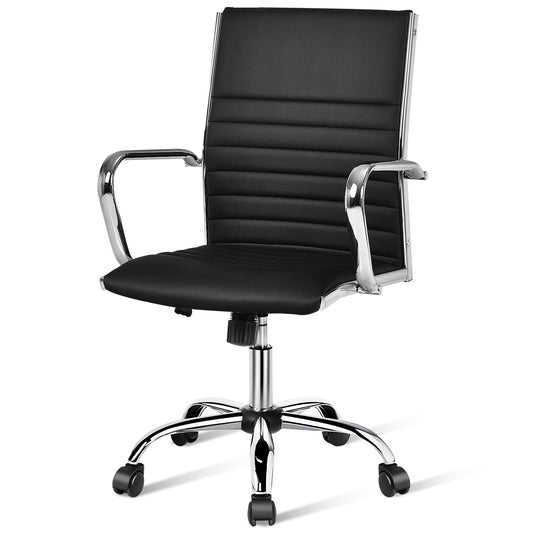 PU Leather Office Chair High Back Conference Task Chair with Armrests, Black