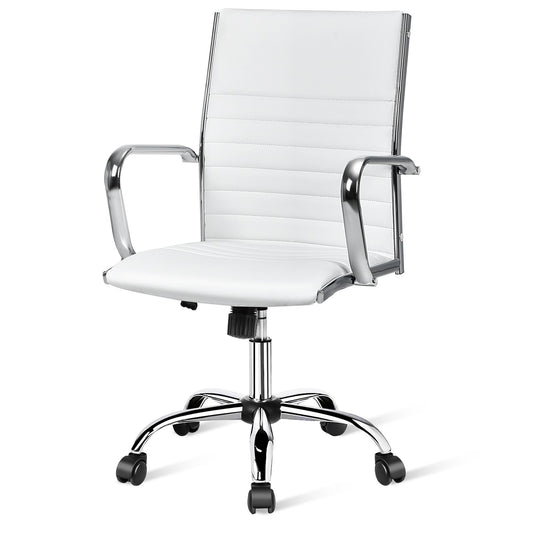 PU Leather Office Chair High Back Conference Task Chair with Armrests, White