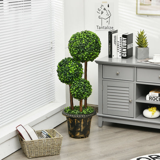 36-Inch Artificial Topiary Triple Ball Tree, Indoor Outdoor, Green Faux Plants Green at Gallery Canada