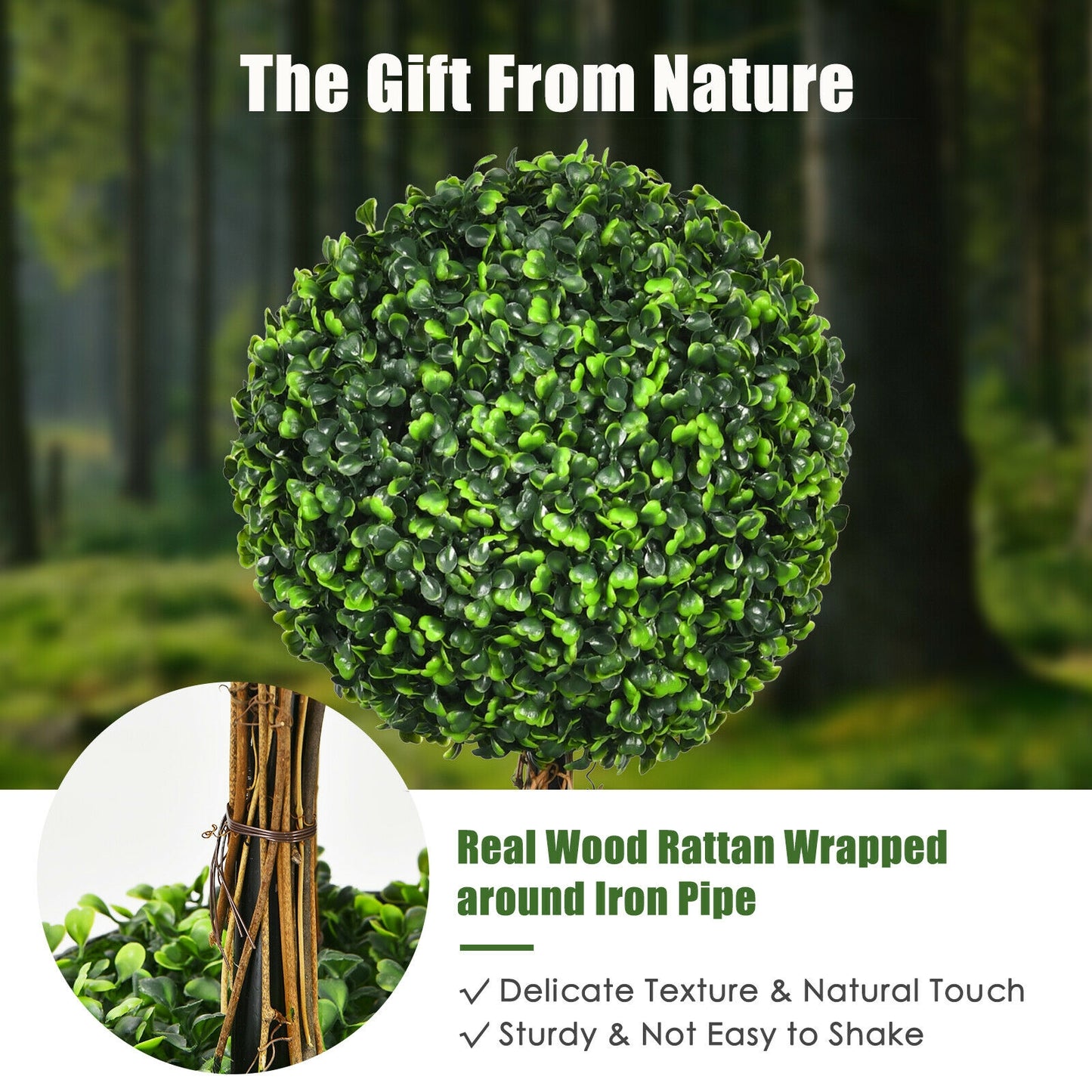 36-Inch Artificial Topiary Triple Ball Tree, Indoor Outdoor, Green Faux Plants at Gallery Canada
