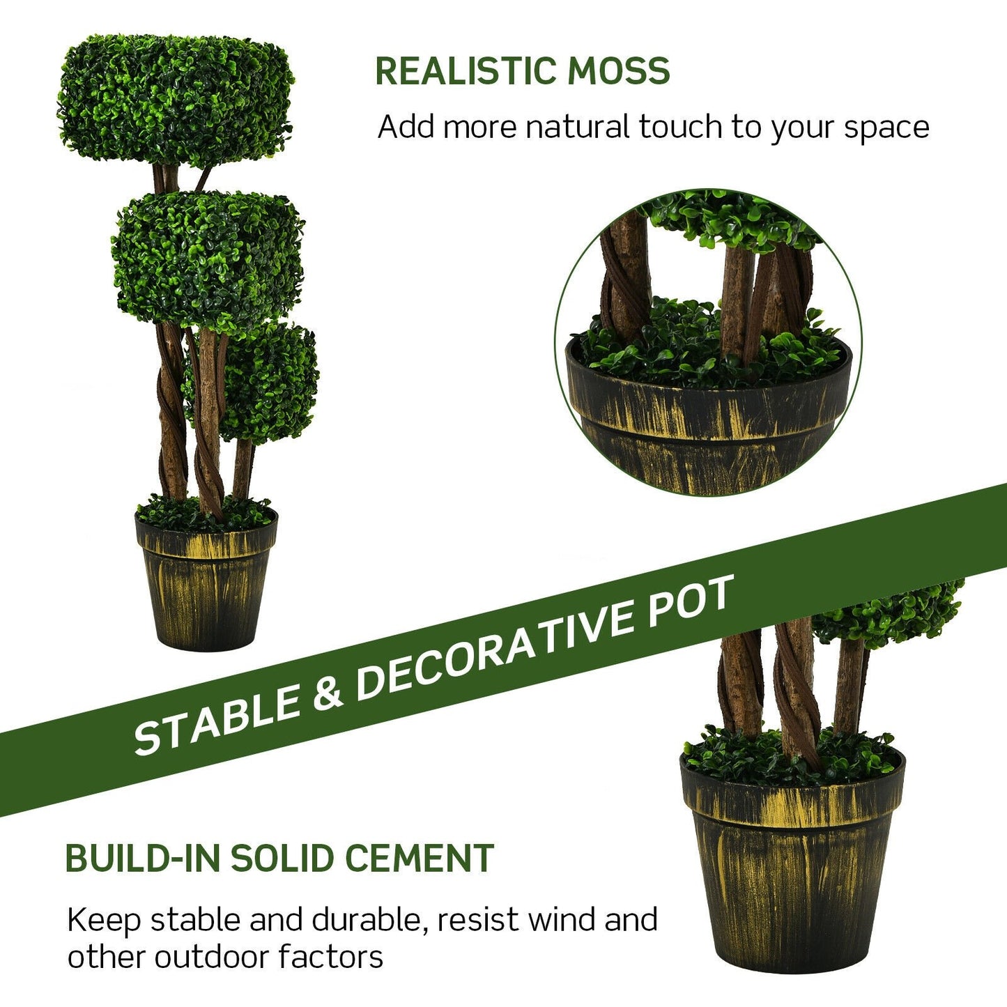 36 Inch Artificial Boxwood Topiary UV Protected Indoor Outdoor Tree, Green