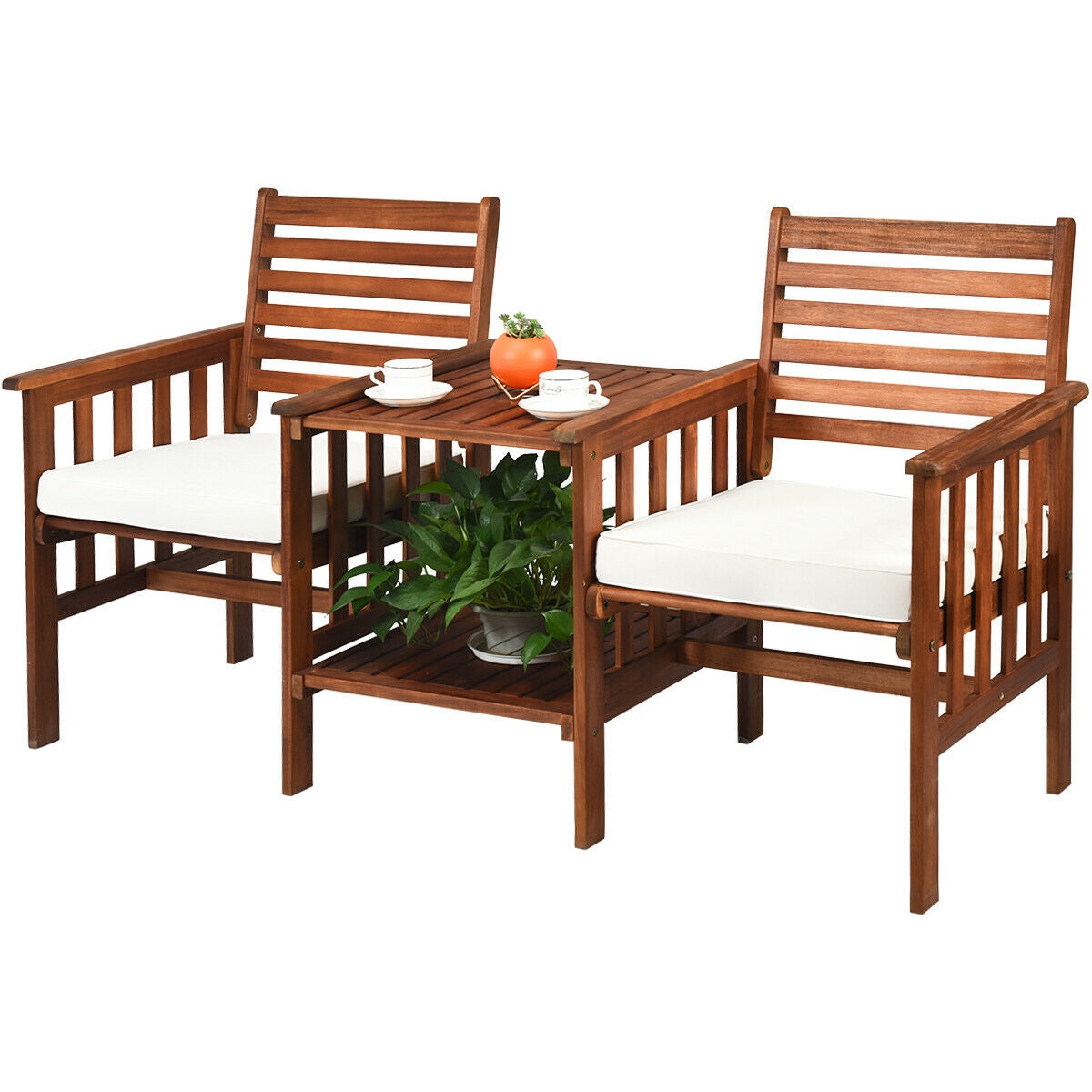 3 Pcs Patio Table Chairs Set, Acacia Wood Loveseat, White Patio Conversation Sets at Gallery Canada