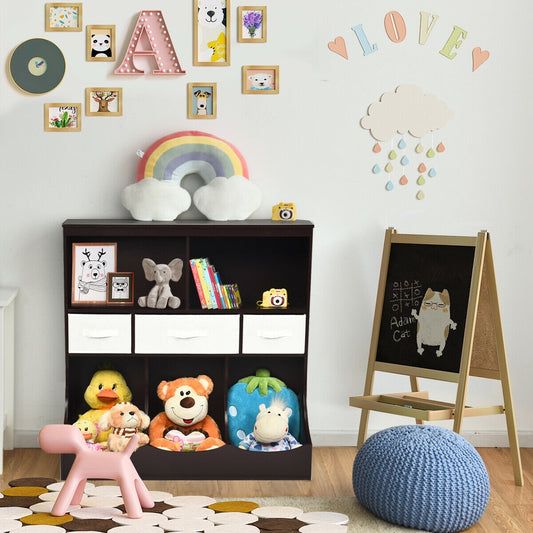 Freestanding Cubby Bin Storage Organizer, 3 Baskets, Brown Kids Storage Brown at Gallery Canada
