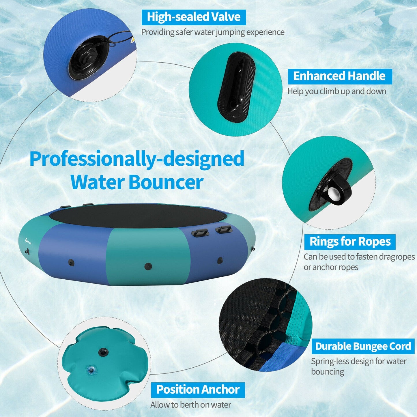 12 Feet Inflatable Splash Padded Water Bouncer Trampoline, Blue Trampolines at Gallery Canada