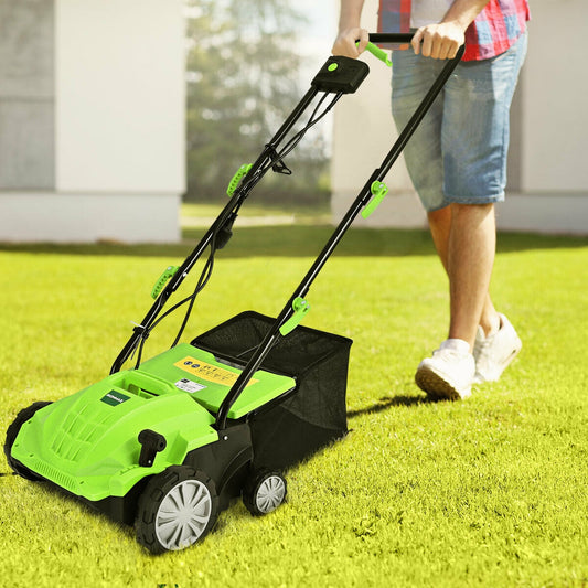 13 Inch 12 Amp Electric Scarifier, Collection Bag, Removable Blades, Green Lawn Care Tools Green at Gallery Canada
