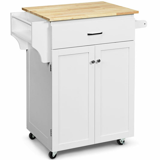 Utility Rolling Storage Cabinet Kitchen Island Cart with Spice Rack, White at Gallery Canada