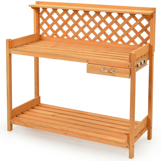 Garden Wood Work Potting Bench Station with Hook, Light Brown at Gallery Canada