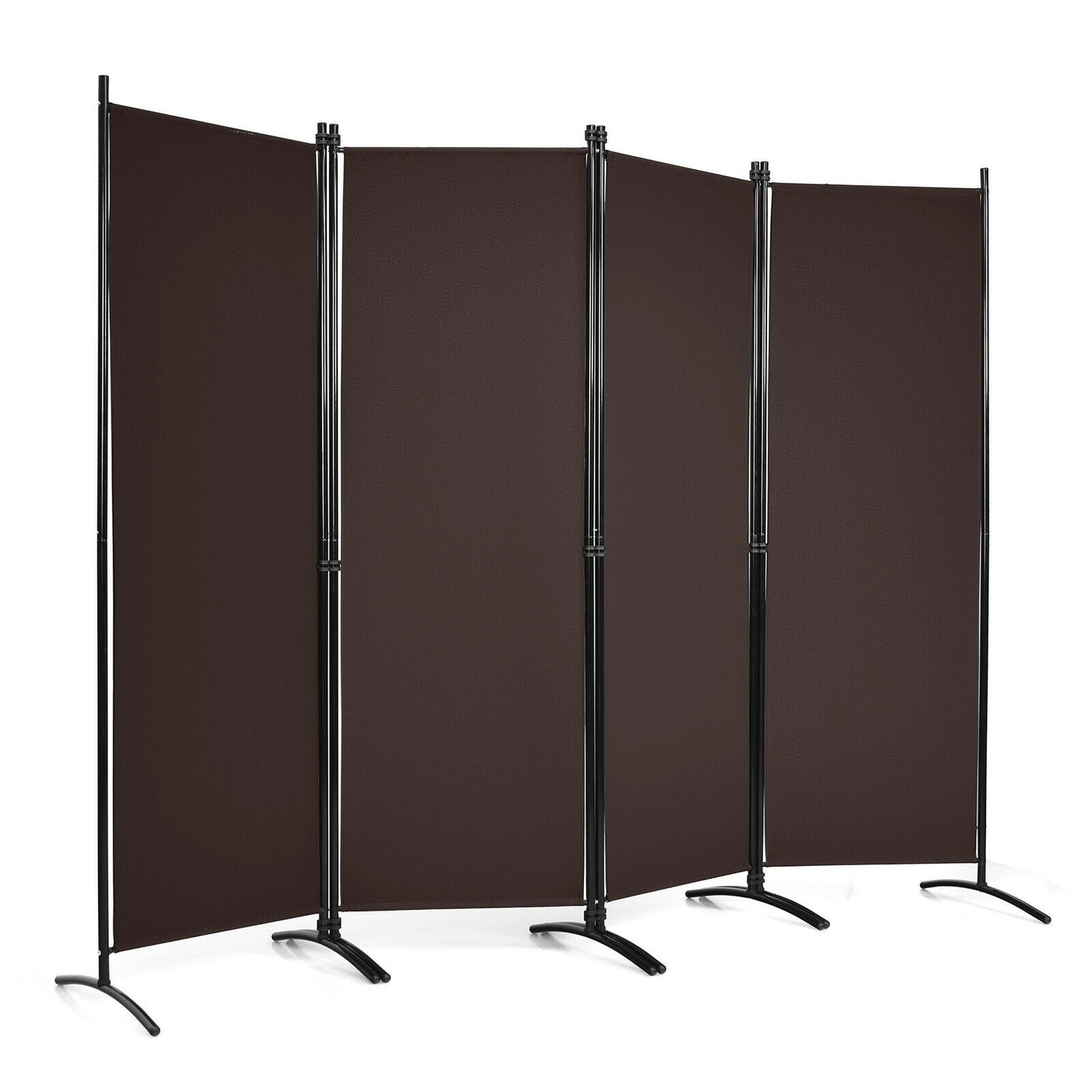 4-Panel Room Divider with Steel Frame, Brown Room Dividers at Gallery Canada