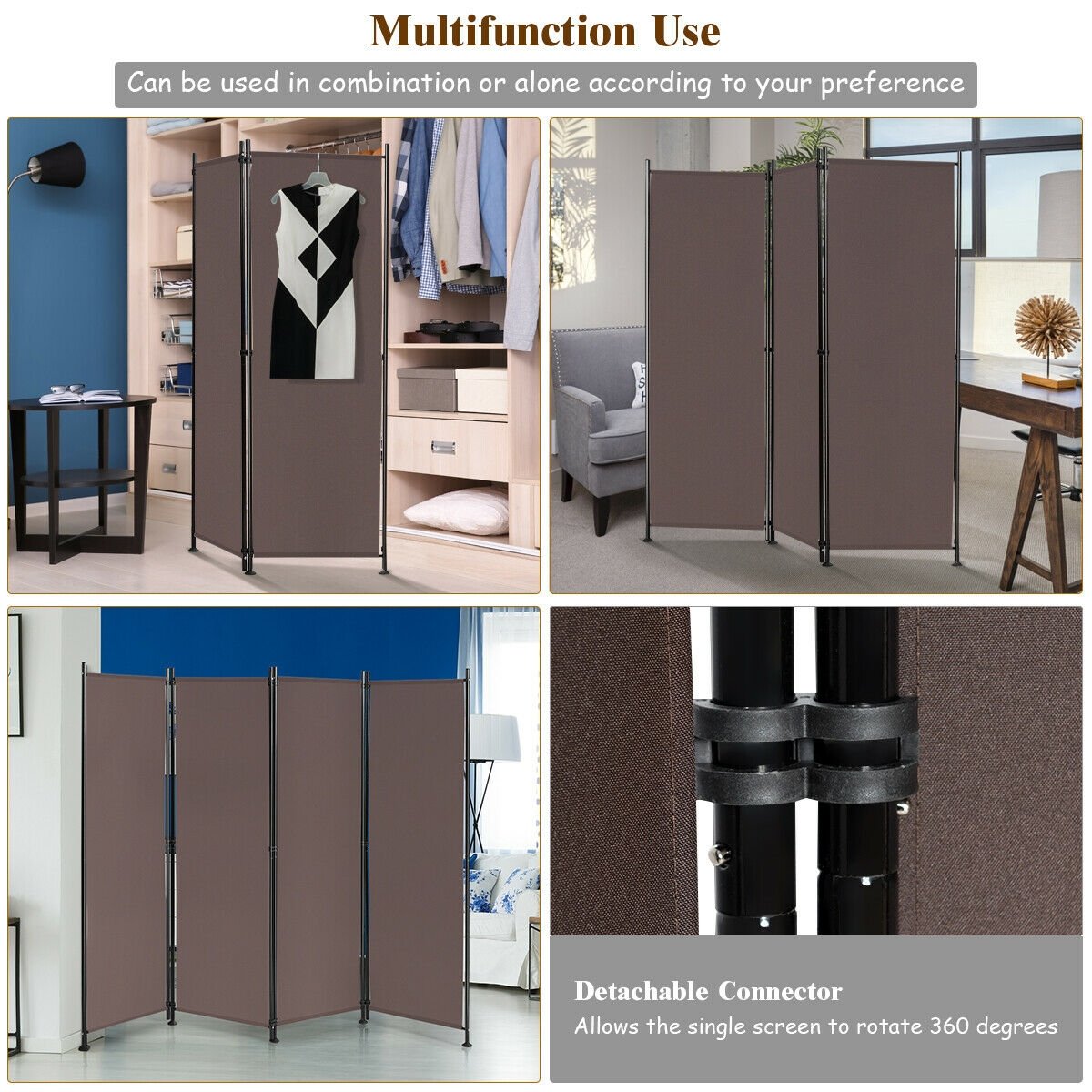 4-Panel Room Divider Folding Privacy Screen, Brown at Gallery Canada