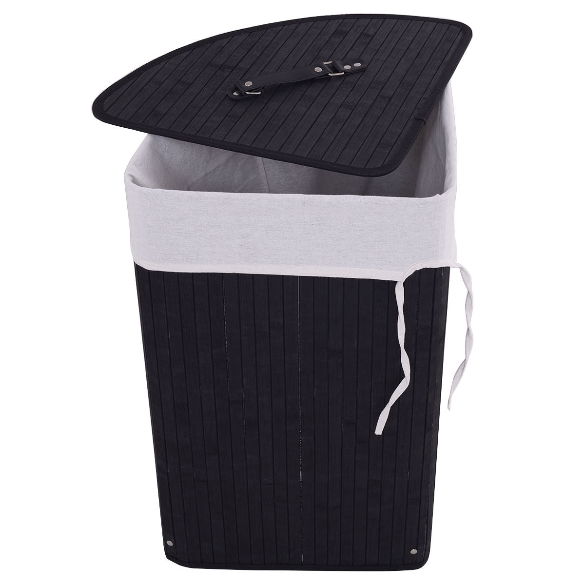 Corner Bamboo Hamper Laundry Basket with Lid and Removable Liner, Black Laundry Baskets at Gallery Canada