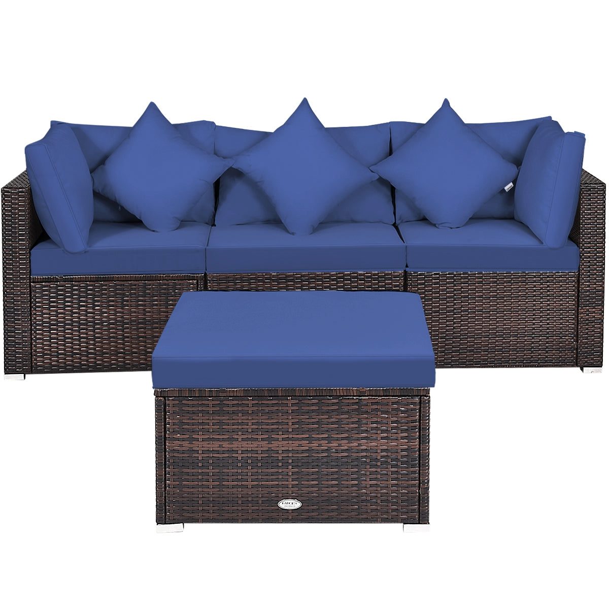 4 Pieces Ottoman Garden Patio Rattan Wicker Furniture Set with Cushion, Navy Outdoor Sectionals at Gallery Canada