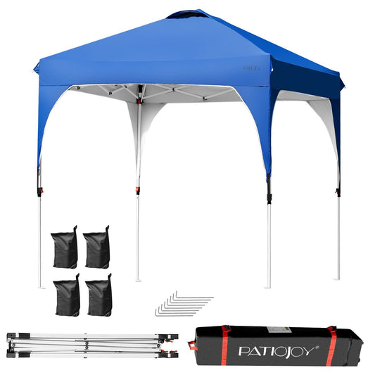 6.6 x 6.6 FT Pop Up Height Adjustable Canopy Tent with Roller Bag, Blue