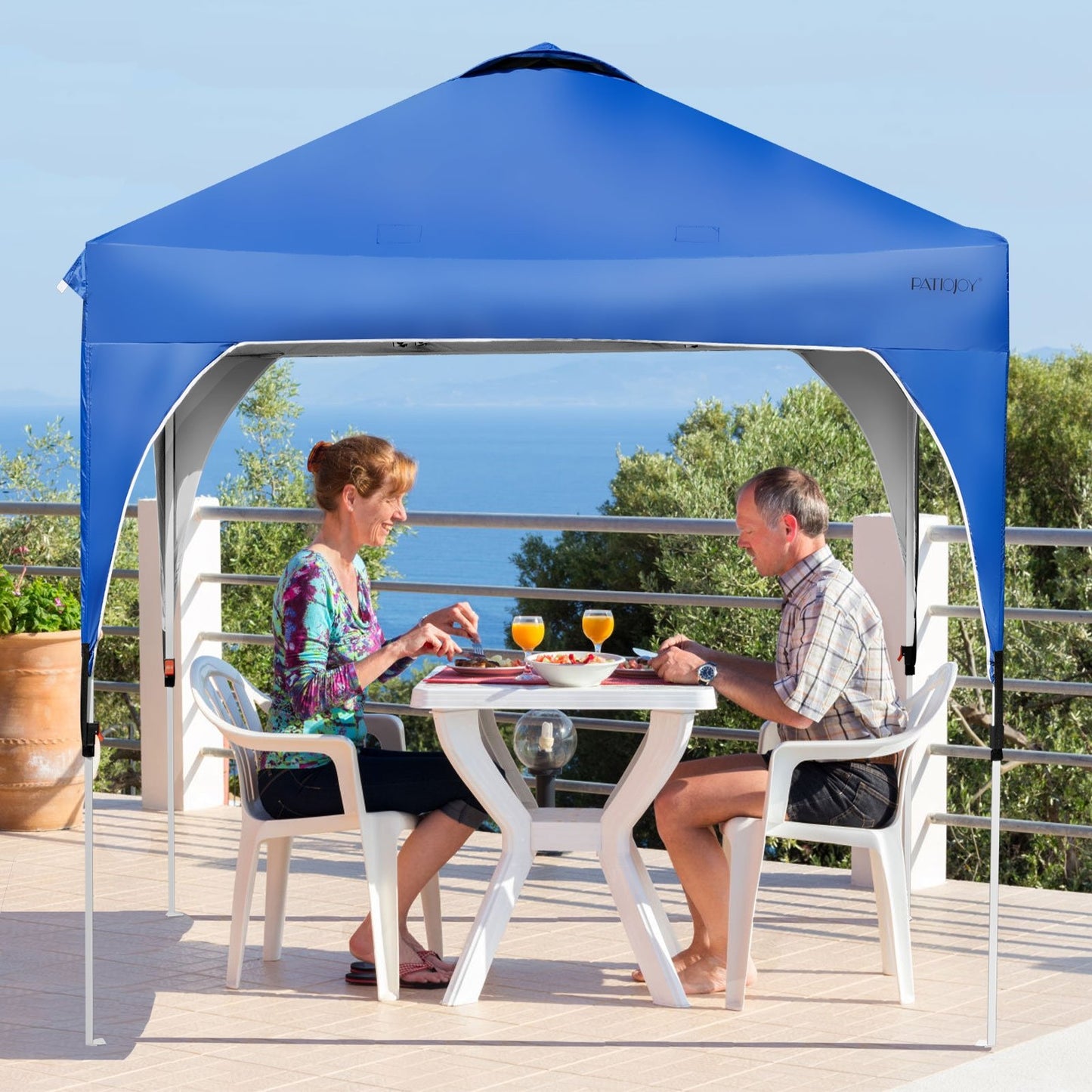 8 Feet x 8 Feet Outdoor Pop Up Tent Canopy Camping Sun Shelter with Roller Bag, Blue