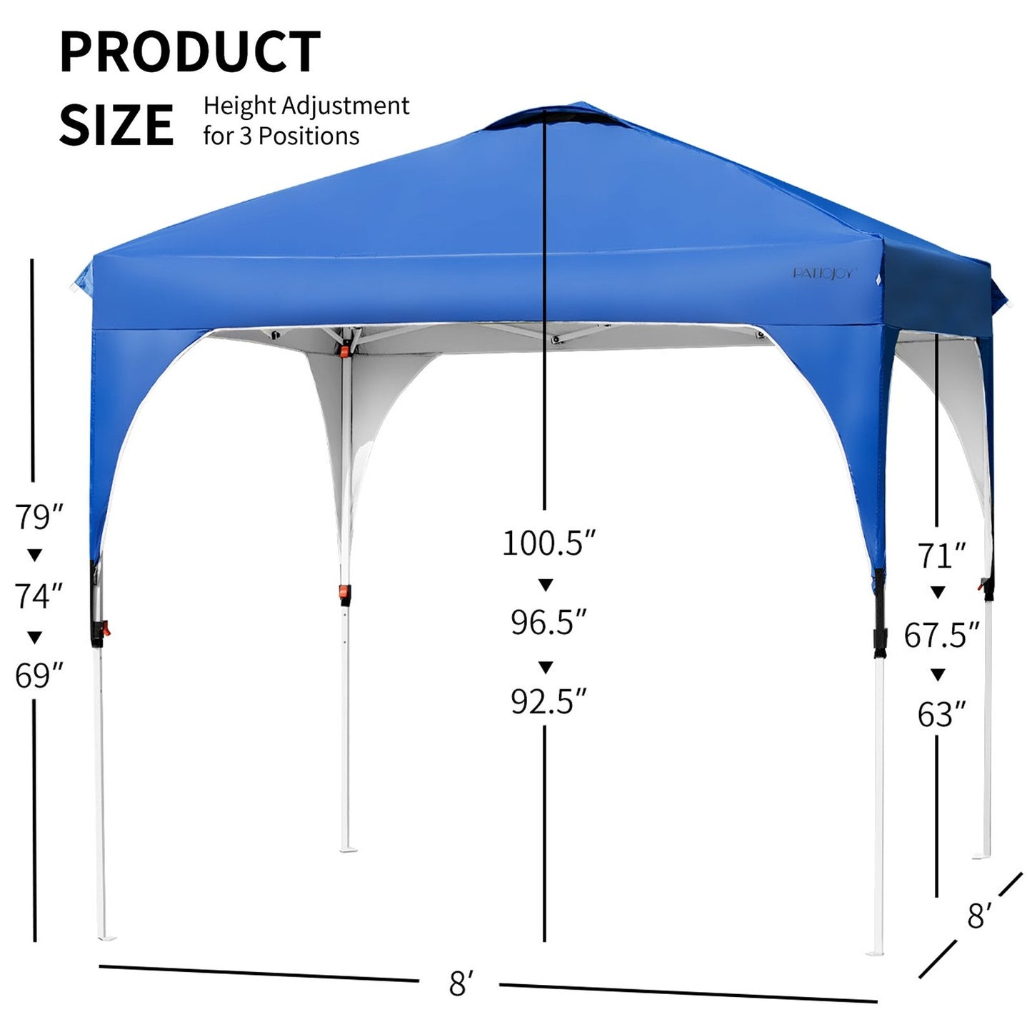 8 Feet x 8 Feet Outdoor Pop Up Tent Canopy Camping Sun Shelter with Roller Bag, Blue