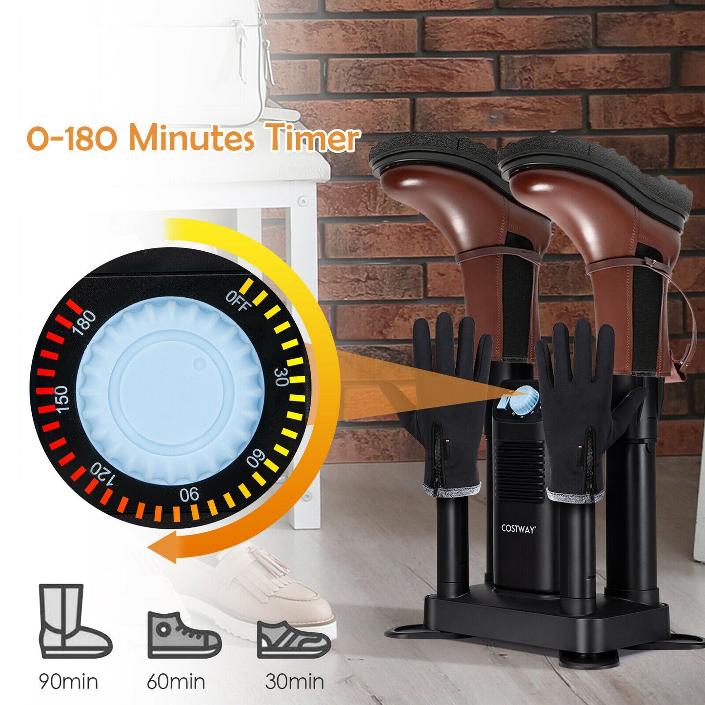 Electric Shoe Boot Dryer, 4 Shoes, 180 Mins Timer, Ozone Disinfection, Black Dryers at Gallery Canada