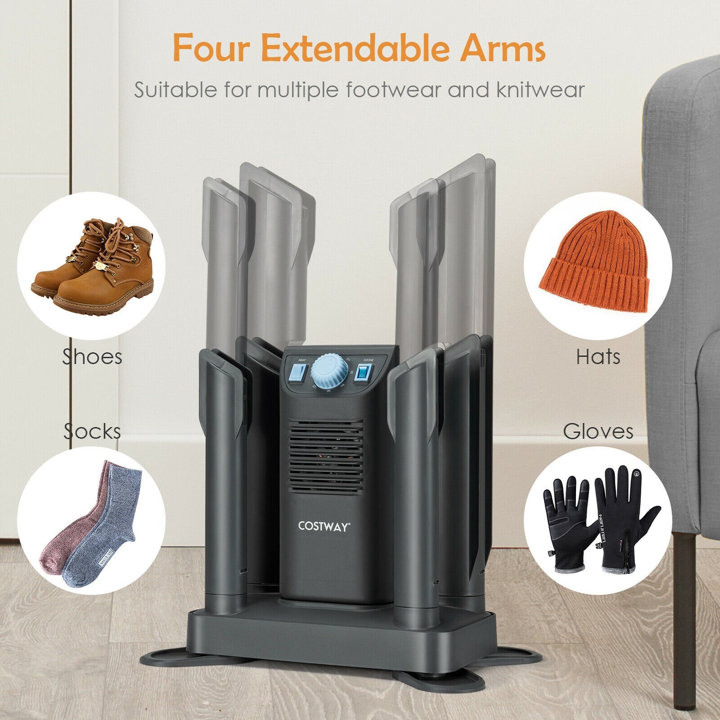Electric Shoe Boot Dryer 4 Shoes with 180 Mins Timer Ozone Disinfection, Gray Dryers at Gallery Canada