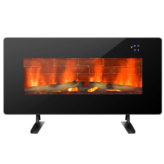 36 Inch Electric Wall Mounted Freestanding Fireplace with Remote Control, Black