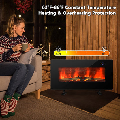 36 Inch Electric Wall Mounted Freestanding Fireplace with Remote Control, Black at Gallery Canada