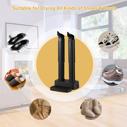 2-Shoe Electric Shoe Dryer with Portable Adjustable Warmer for Boots and Socks, Black