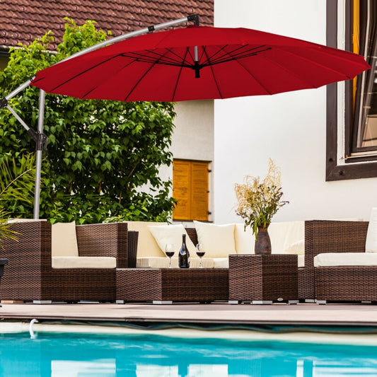 10 Feet Patio Offset Hanging Umbrella, For Backyard Poolside Garden, Dark Red Outdoor Umbrellas Dark Red at Gallery Canada