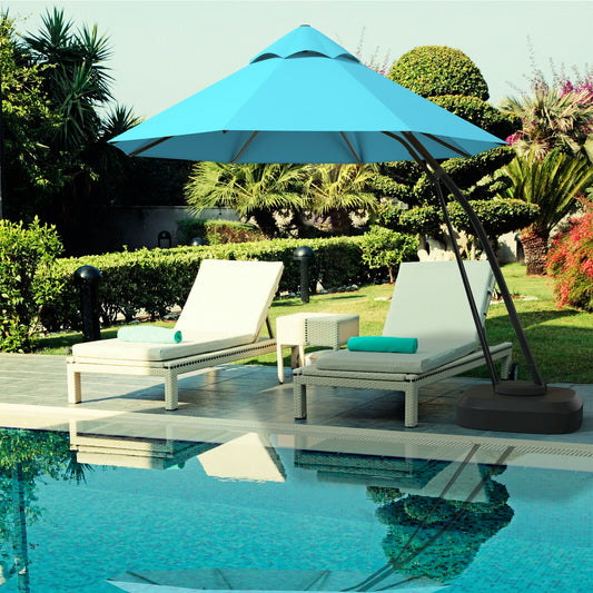 11 Feet Outdoor Cantilever Hanging Umbrella with Base and Wheels, Turquoise Outdoor Umbrellas Turquoise at Gallery Canada