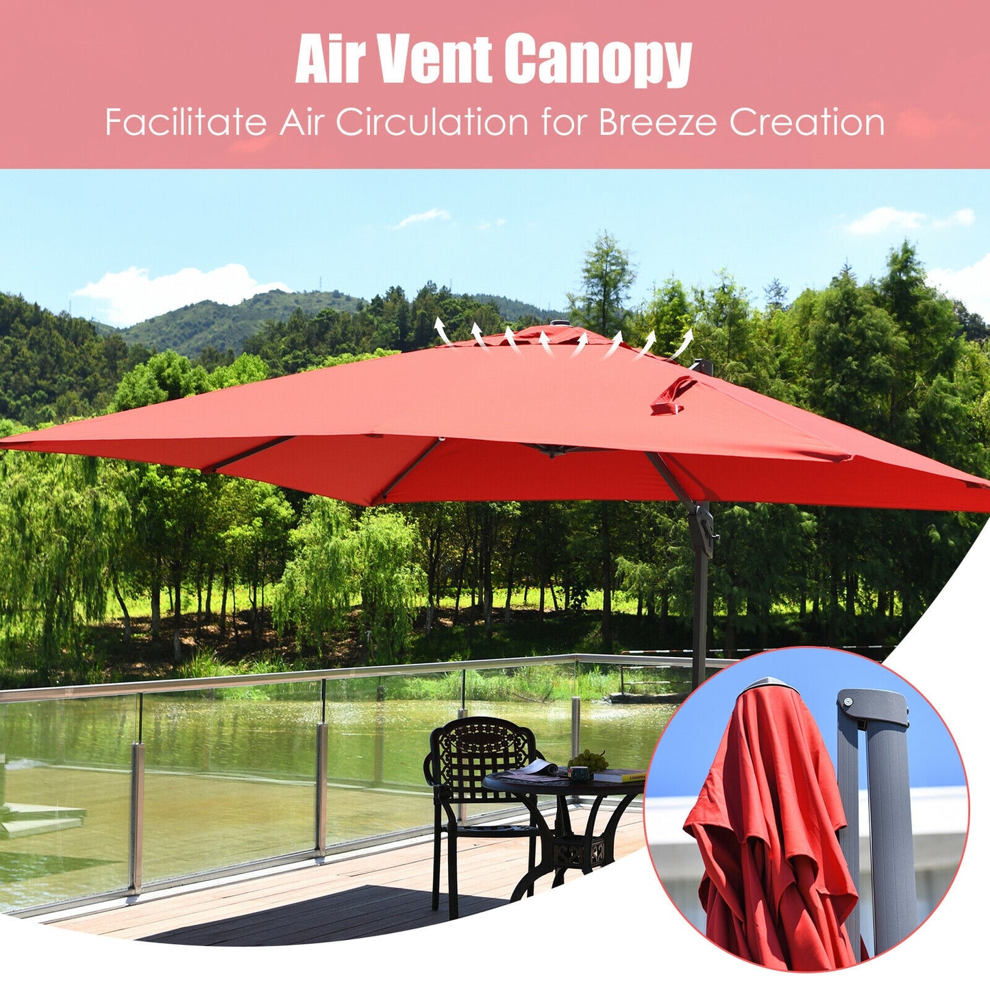 10 x13 Feet Rectangular Cantilever Umbrella, 360° Rotation, Red Outdoor Umbrellas at Gallery Canada