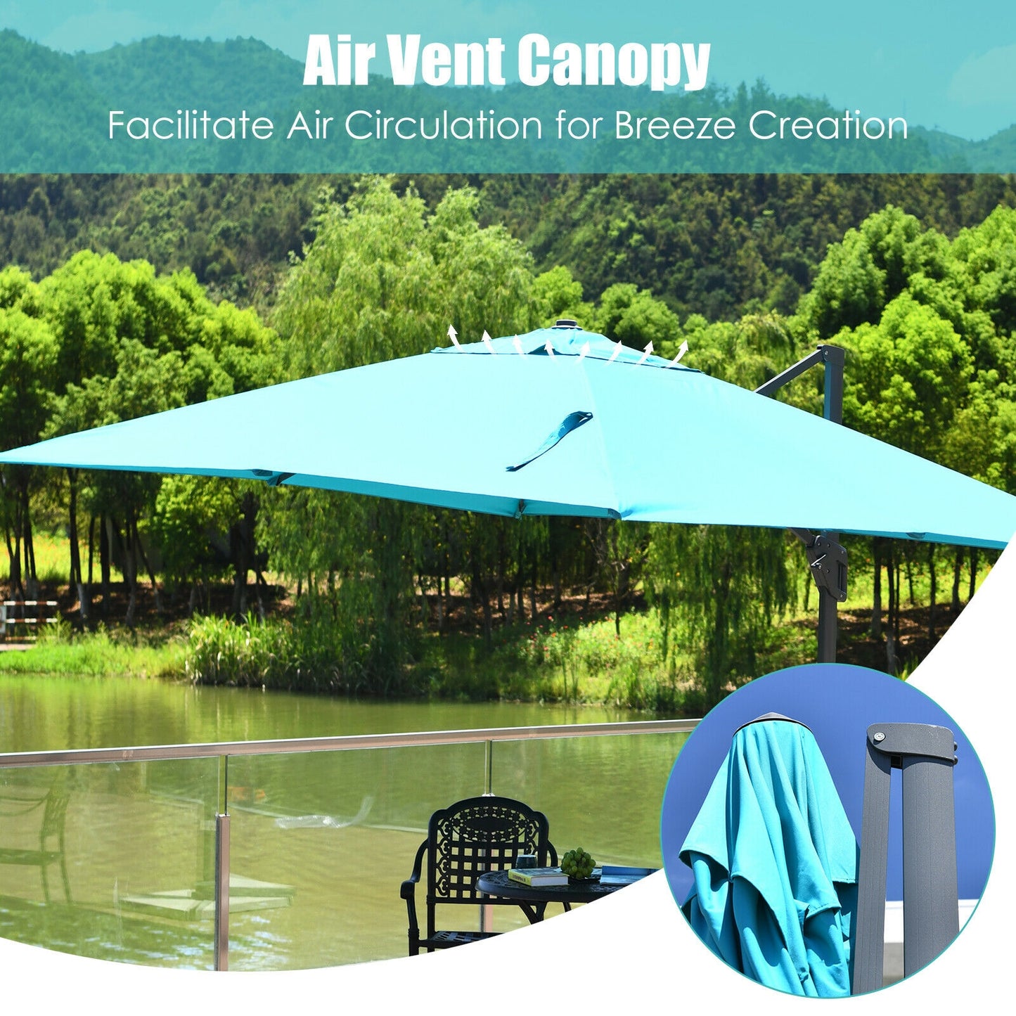10x13 Feet Rectangular Cantilever Umbrella, 360° Rotation, Turquoise Outdoor Umbrellas at Gallery Canada