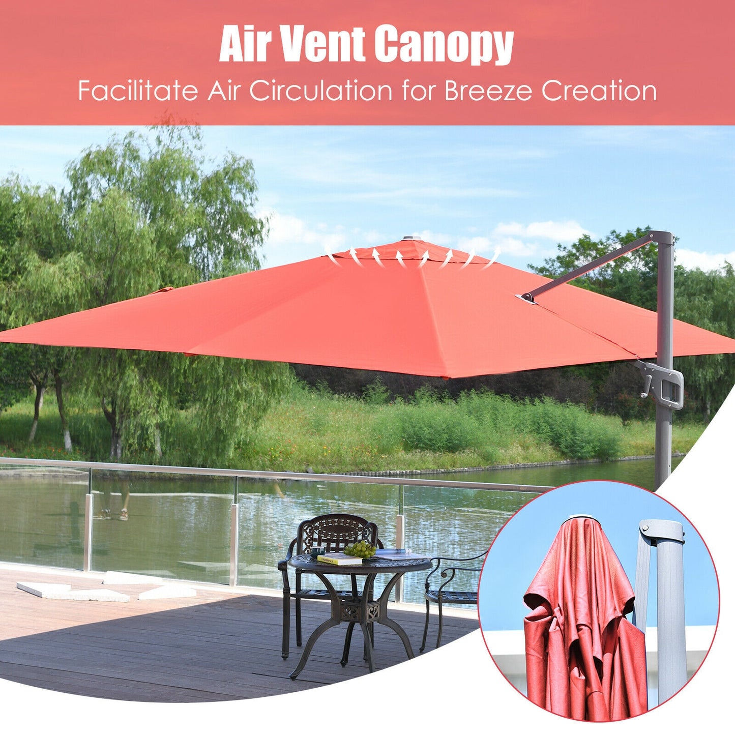 10x13 Feet Rectangular Cantilever Umbrella, 360° Rotation, Orange Outdoor Umbrellas at Gallery Canada