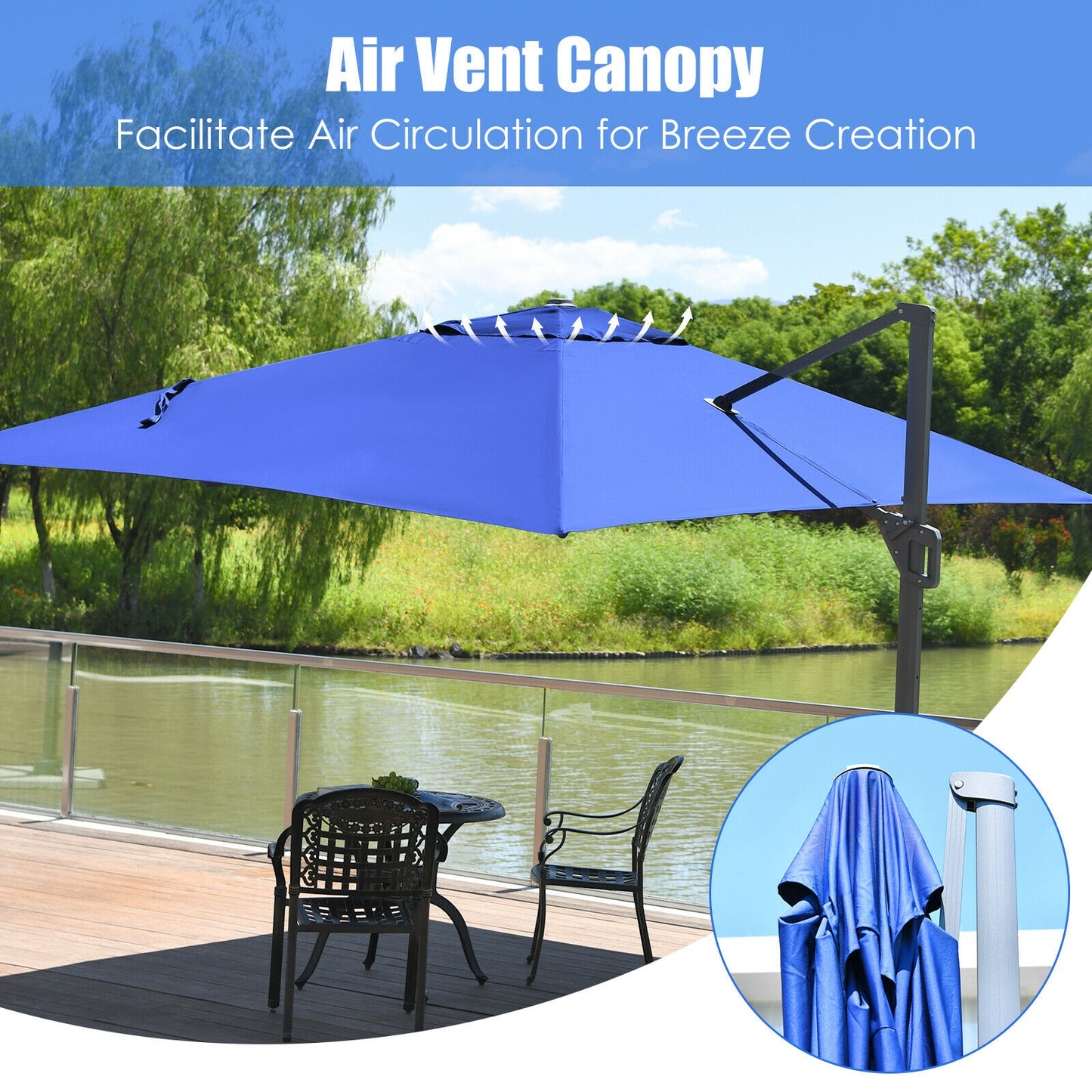 10 x13 Feet Rectangular Cantilever Umbrella, 360° Rotation, Navy Outdoor Umbrellas at Gallery Canada