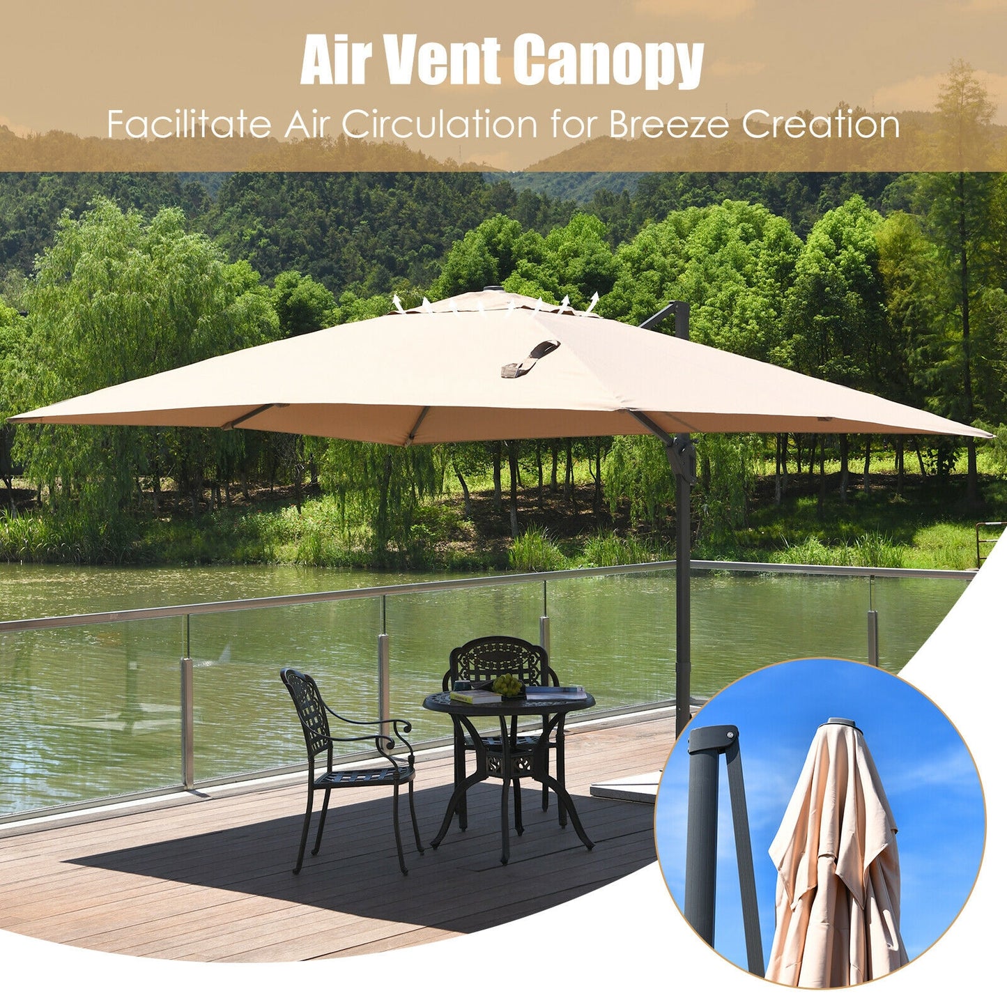 10x13 Feet Rectangular Cantilever Umbrella, 360° Rotation, Beige Outdoor Umbrellas at Gallery Canada