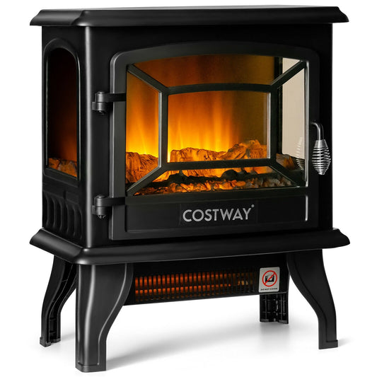 Freestanding Fireplace Heater with Realistic Dancing Flame Effect, Black