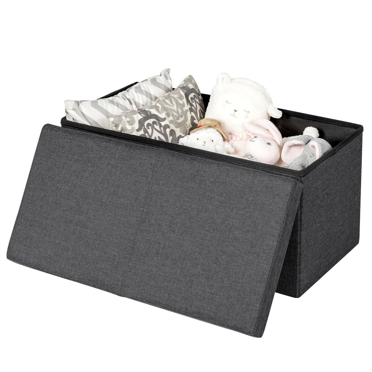 30 Inch Folding Storage Ottoman with Lift Top, Dark Gray