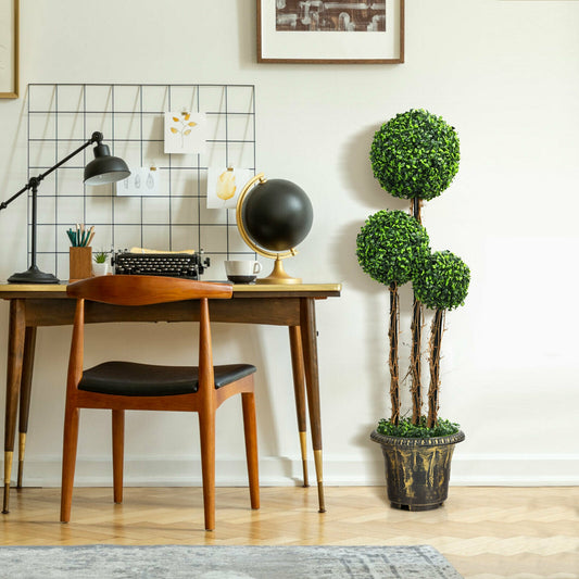 4 Feet Artificial UV Resistant Topiary Triple Ball Tree Plant, Green Faux Plants Green at Gallery Canada