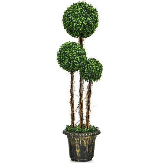 4 Feet Artificial UV Resistant Topiary Triple Ball Tree Plant, Green