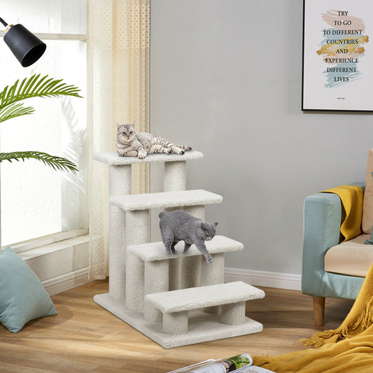 4-Step Pet Stairs, Carpeted Ladder Ramp, Cat Tree Climber, Beige Cat Trees Condos & Scratchers Beige at Gallery Canada