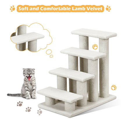 24 Inch 4-Step Pet Stairs Carpeted Ladder Ramp Scratching Post Cat Tree Climber at Gallery Canada