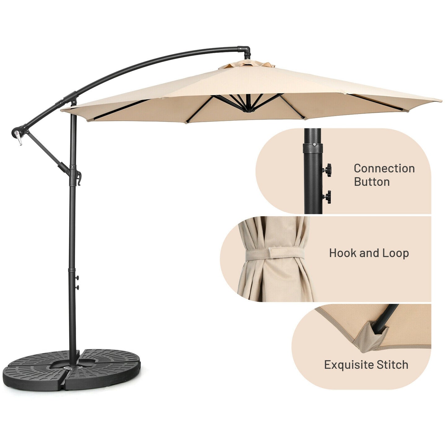 10FT Offset Umbrella, 8 Ribs, Cantilever, Cross Base, Tilt Adjustment, Beige Outdoor Umbrellas at Gallery Canada