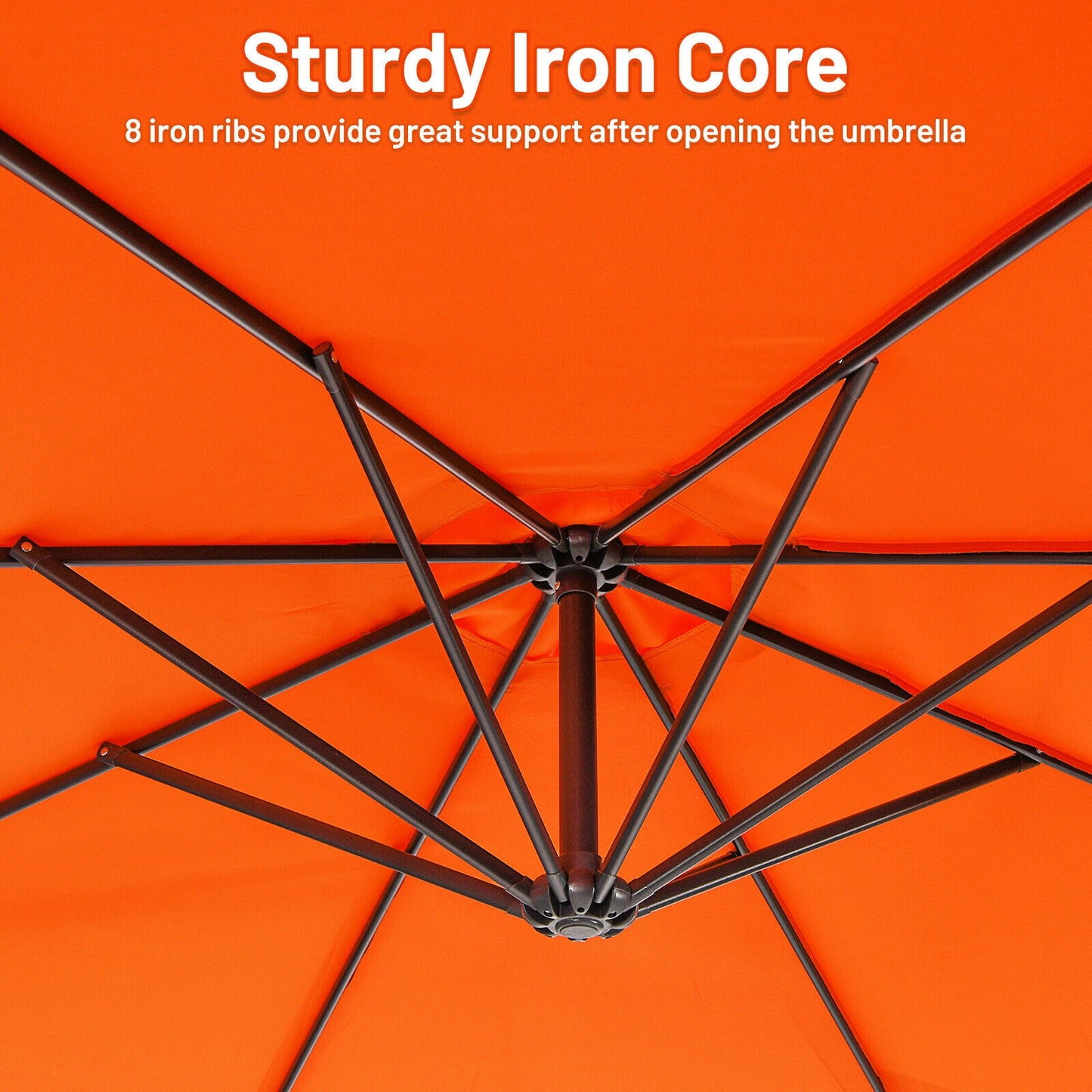 10FT Offset Umbrella, 8 Ribs, Cantilever, Cross Base, Tilt Adjustment, Orange Outdoor Umbrellas at Gallery Canada