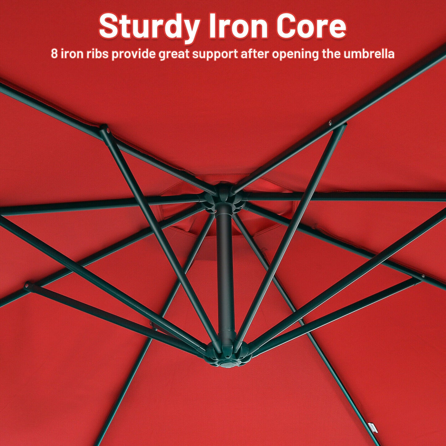 10FT Offset Umbrella, 8 Ribs, Cantilever, Cross Base, Tilt Adjustment, Red Outdoor Umbrellas at Gallery Canada