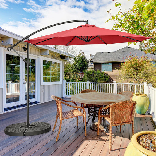 10FT Offset Umbrella, 8 Ribs, Cantilever, Cross Base, Tilt Adjustment, Red Outdoor Umbrellas Red at Gallery Canada