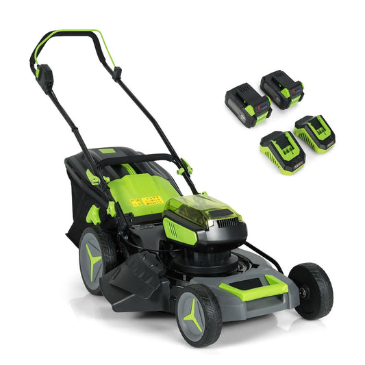 40V 18 Inch Brushless Cordless Push Lawn Mower 4.0Ah Batteries and 2 Chargers, Green