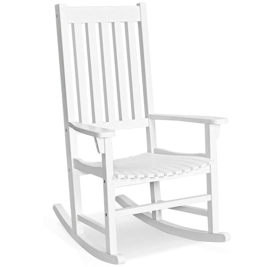 Indoor Outdoor Wooden High Back Rocking Chair, White