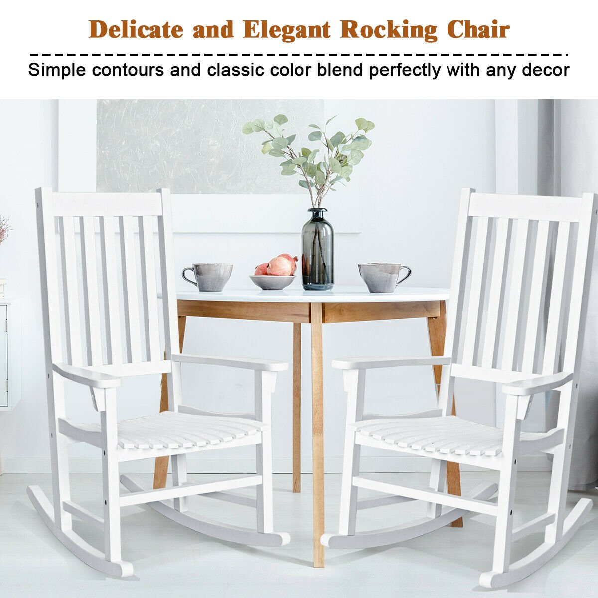 Indoor Outdoor Wooden High Back Rocking Chair, White at Gallery Canada