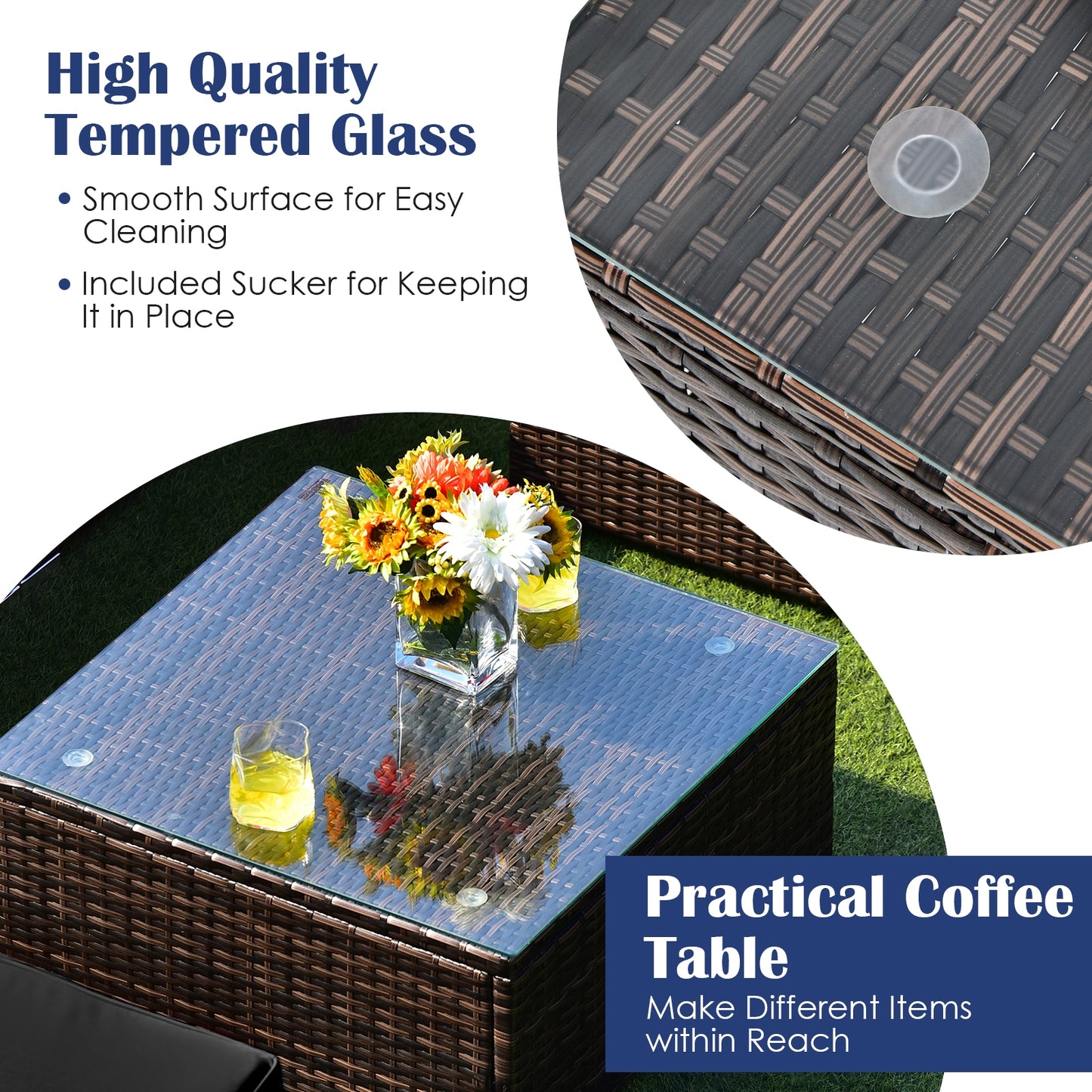 6-Piece Patio Rattan Furniture Set With Cushions, Glass Coffee Table, Black Outdoor Sectionals at Gallery Canada