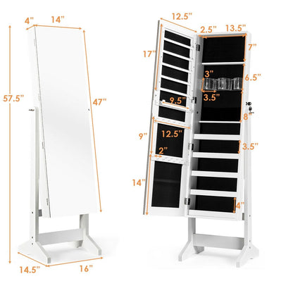 Standing Jewelry Armoire Cabinet with Full Length Mirror, White at Gallery Canada