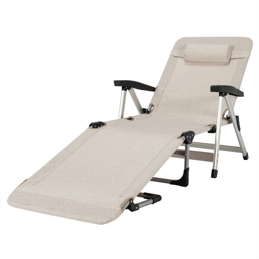 Beach Folding Chaise Lounge Recliner with 7 Adjustable Position, Beige at Gallery Canada