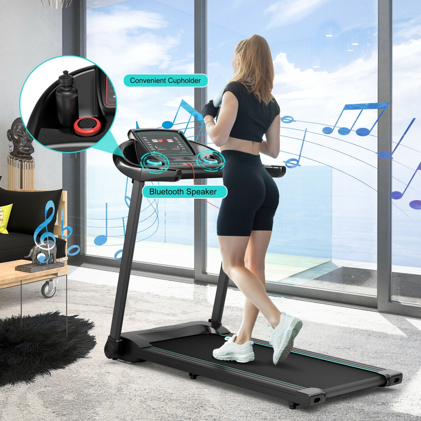 2.25HP Electric Treadmill, With Speaker And APP Control, Blue Treadmills at Gallery Canada